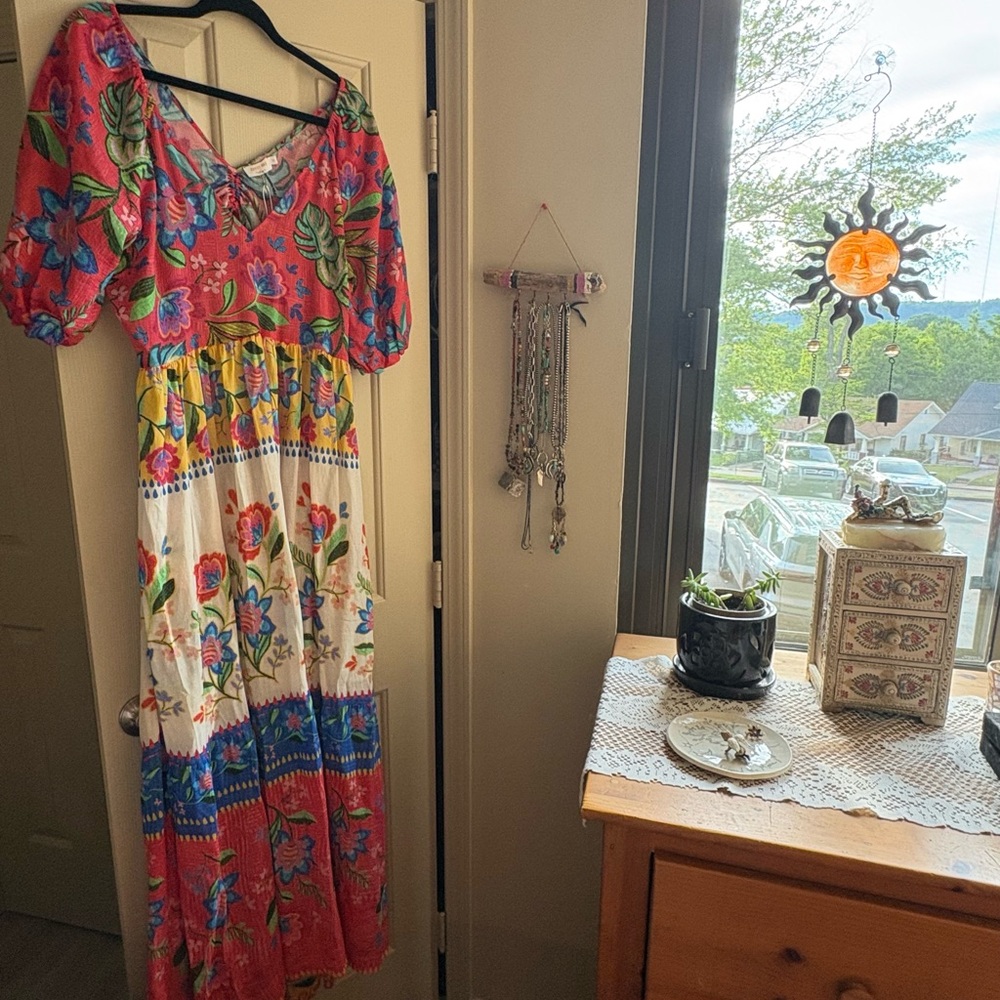 Johnny Was Multicolor Floral V-Neck Maxi Dress in Red, White, Blue, Yellow - Picture 7 of 11